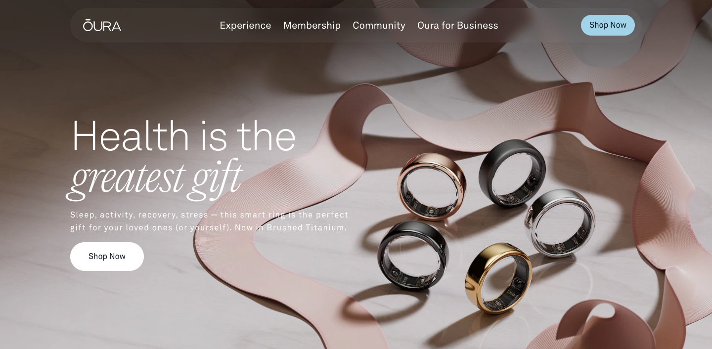 Landing page example from Oura Ring
